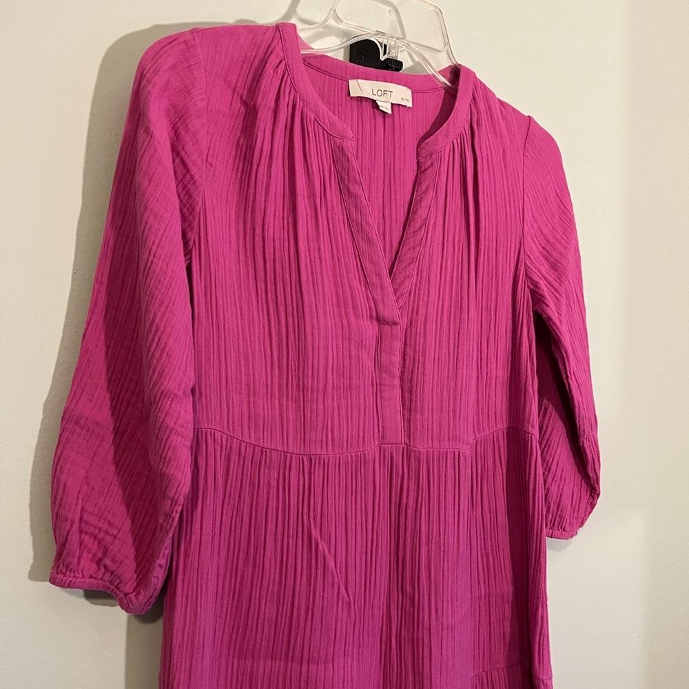 LOFT Bright Fuchsia Tiered Midi Dress - Picture 2 of 7